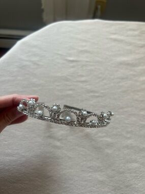 Silver Pearl and Crystal Tiara Headband